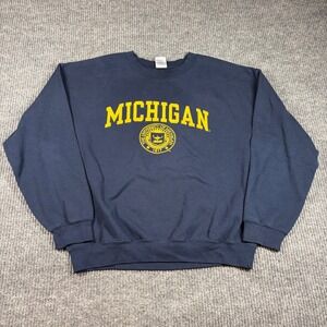 M Den Sweatshirt Men's L University of Michigan Wolverines Crewneck Navy Blue